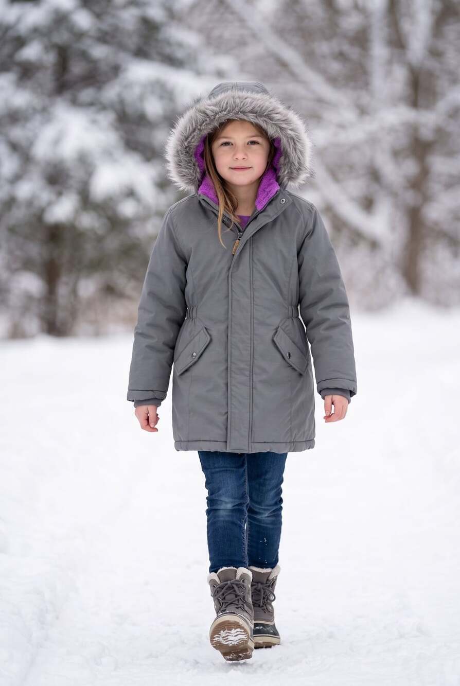 Cat & Jack Winter Coat Size (7/8) Gray Faux Fur Hood